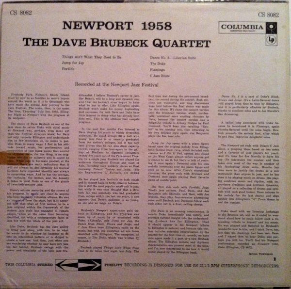 The Dave Brubeck Quartet : Newport 1958 (LP, Album)