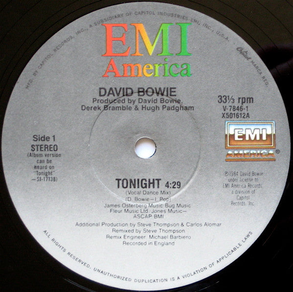 David Bowie : Tonight (12", Single, Jac)