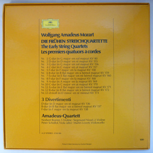 Wolfgang Amadeus Mozart, Amadeus-Quartett - Die Frühen Streichquartette / The Early Strings Quartets / Les Premiers Quatuors à Cordes vinyl record, 4xLP (Near Mint (NM or M-)) | Lulo Records