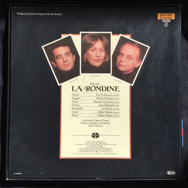 Giacomo Puccini, Placido Domingo, Kiri Te Kanawa, Lorin Maazel, Mariana Niculescu, Leo Nucci, David Rendall, Lillian Watson, Gillian Knight, The Ambrosian Opera Chorus, London Symphony Orchestra : La Rondine (2xLP, dig + Box)