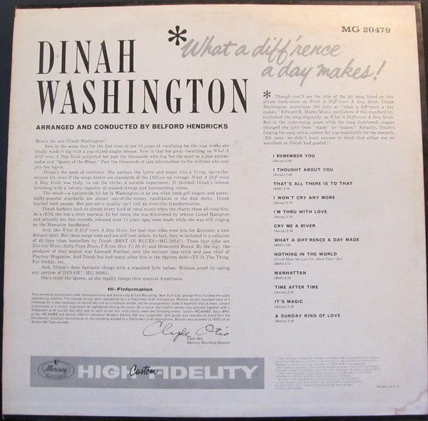 Dinah Washington : What A Diff'rence A Day Makes! (LP, Album, Mono)