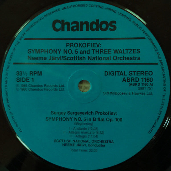 Sergei Prokofiev, Royal Scottish National Orchestra, Neeme Järvi : Symphony No. 5 / Three Waltzes (LP)