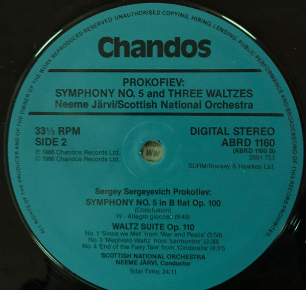 Sergei Prokofiev, Royal Scottish National Orchestra, Neeme Järvi : Symphony No. 5 / Three Waltzes (LP)