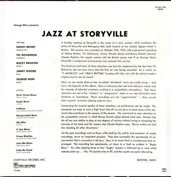 Sidney Bechet : Jazz At Storyville (LP, Album, Mono, RE)
