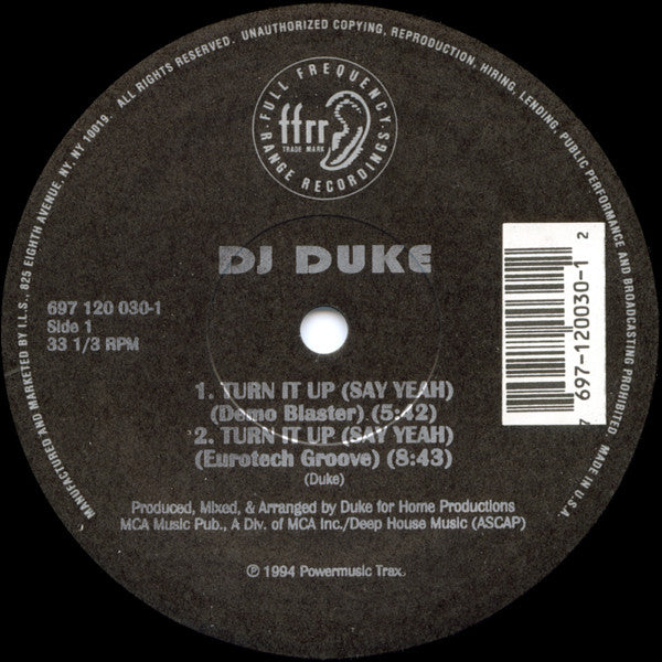 DJ Duke : Turn It Up (Say Yeah) (12")