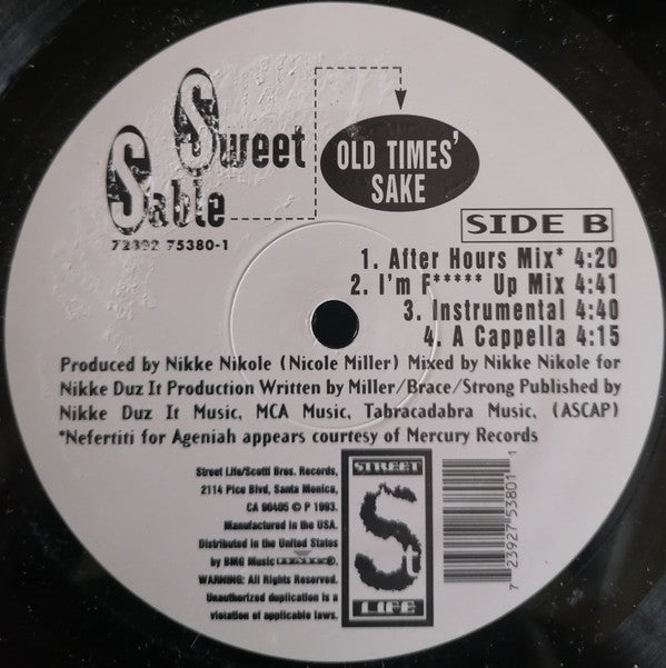 Sweet Sable : Old Times' Sake (12")