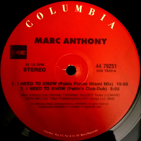 Marc Anthony : I Need To Know (The Remixes) (12")