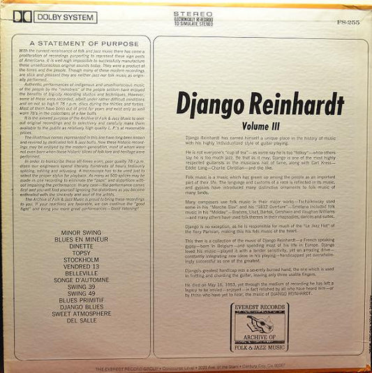 Django Reinhardt - Django Reinhardt (Volume III) vinyl record, LP (Near Mint (NM or M-)) | Lulo Records