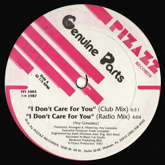 Genuine Parts : I Don't Care For You (12")