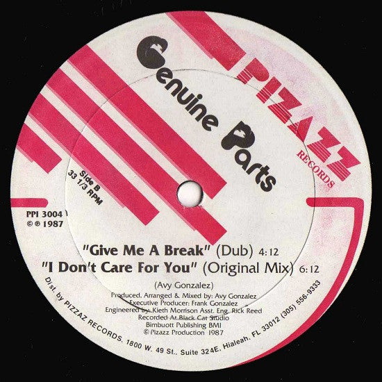 Genuine Parts : I Don't Care For You (12")