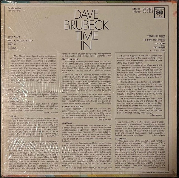 Dave Brubeck : Time In (LP, Album, RE)