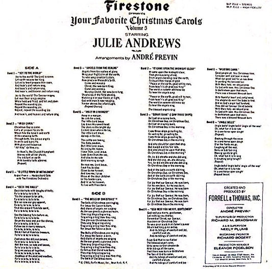 Julie Andrews With André Previn And The Firestone Orchestra And Chorus - Your Favorite Christmas Carols Volume 5 vinyl record, LP (Near Mint (NM or M-)) | Lulo Records