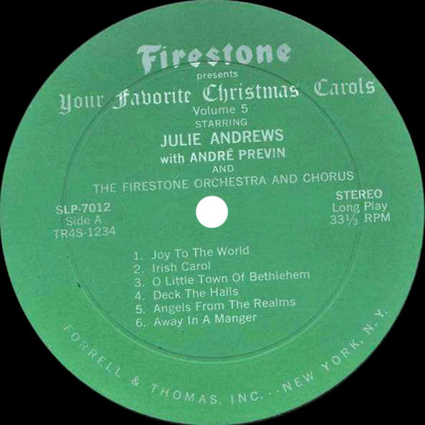 Julie Andrews With André Previn And The Firestone Orchestra And Chorus : Your Favorite Christmas Carols Volume 5 (LP, Album, Roc)