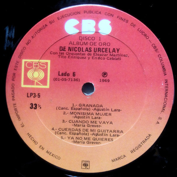 Nicolas Urcelay Con Las Orquestas De Orquesta De Eleazar Martinez, Orquesta De Tito Enríquez, Enrico Cabiati And His Orchestra : Album De Oro De Nicolás Urcelay (3xLP, Comp, Mono, aut + Box)