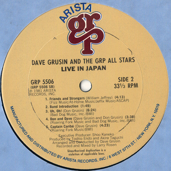 Dave Grusin And GRP All-Stars* : Live In Japan (LP, Album, Ter)