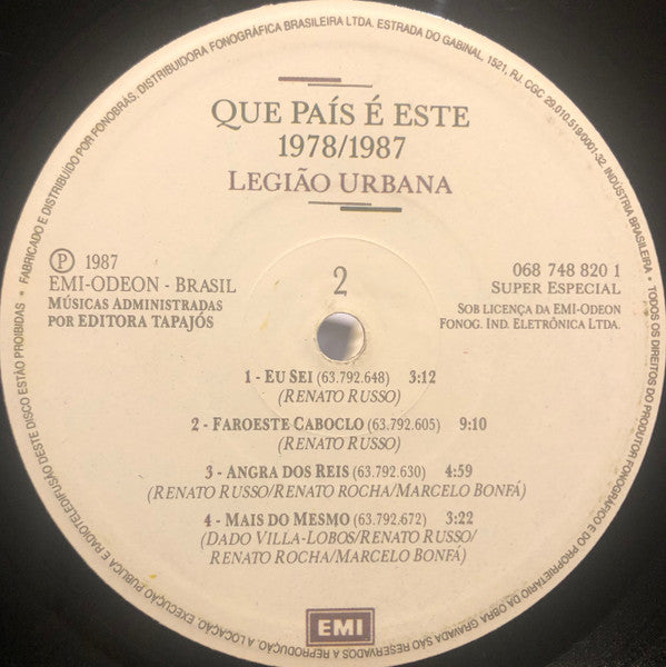 Legião Urbana : Que País É Este 1978/1987 (LP, Album)