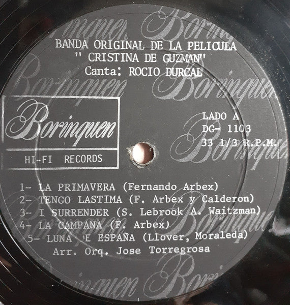 Rocío Dúrcal : Canciones De La Película "Cristina Guzman" Y Éxitos De (LP, Album, Mono)