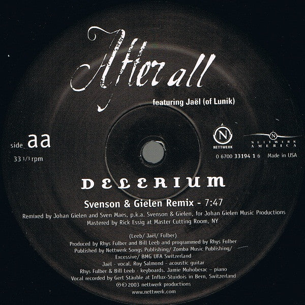 Delerium Featuring Jaël : After All (12")