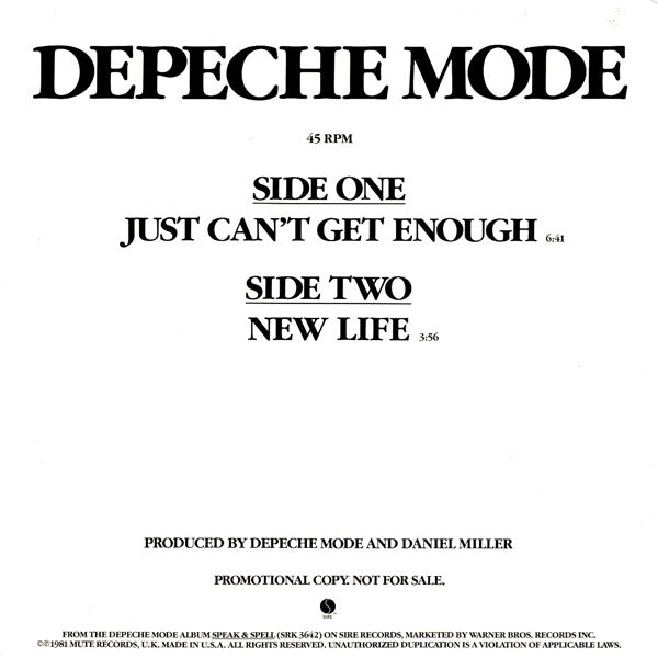 Depeche Mode : Just Can't Get Enough / New Life (12", Promo)