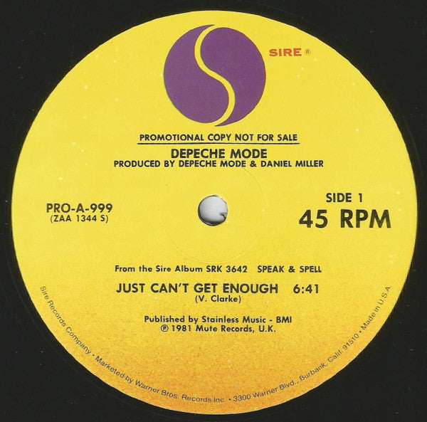 Depeche Mode : Just Can't Get Enough / New Life (12", Promo)