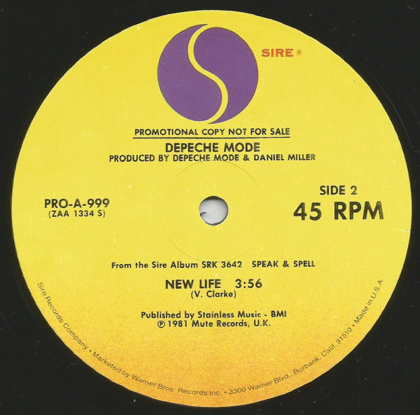 Depeche Mode : Just Can't Get Enough / New Life (12", Promo)