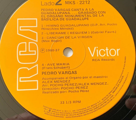 Pedro Vargas - Canta A La Guadalupana... Grabado Con El Órgano Monumental De La Basílica De Guadalupe (En Vivo) vinyl record, LP (Near Mint (NM or M-)) | Lulo Records