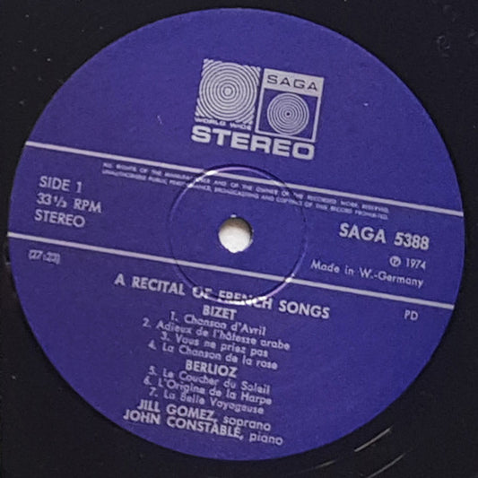 Jill Gomez, John Constable - A Recital of French Songs vinyl record, LP (Near Mint (NM or M-)) | Lulo Records
