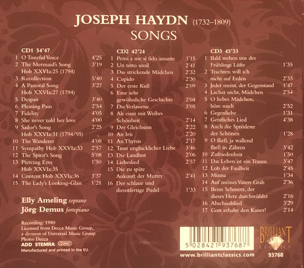 Joseph Haydn - Elly Ameling, Jörg Demus : Songs (3xCD, Album, RE)