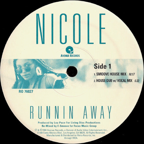 Nicole J McCloud - Runnin' Away (E-Smoove Remixes) vinyl record, 12" (Very Good Plus (VG+)) | Lulo Records
