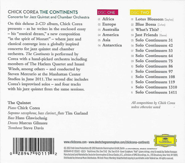Chick Corea : The Continents, Concerto For Jazz Quintet & Chamber Orchestra (2xCD, Album)