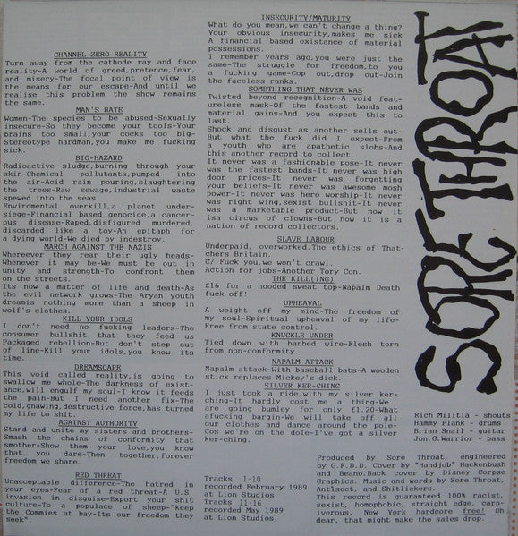 Sore Throat : Never Mind The Napalm Here's Sore Throat (LP, S/Sided, Etch, Ltd)