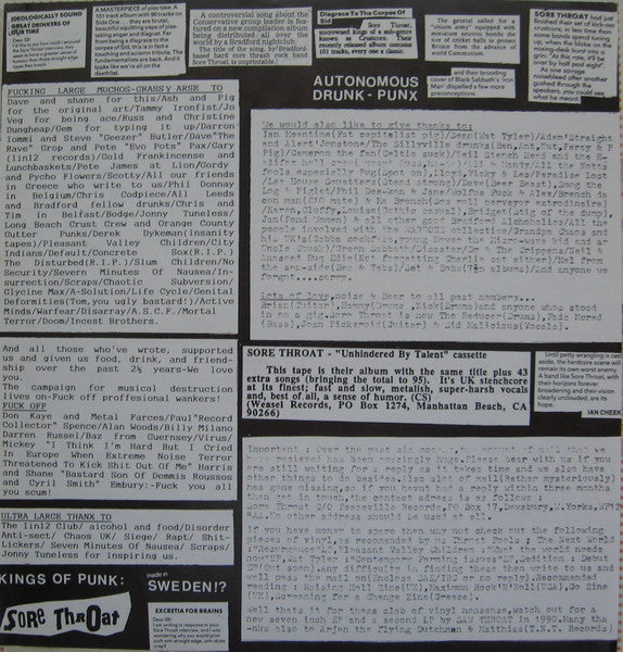 Sore Throat : Never Mind The Napalm Here's Sore Throat (LP, S/Sided, Etch, Ltd)