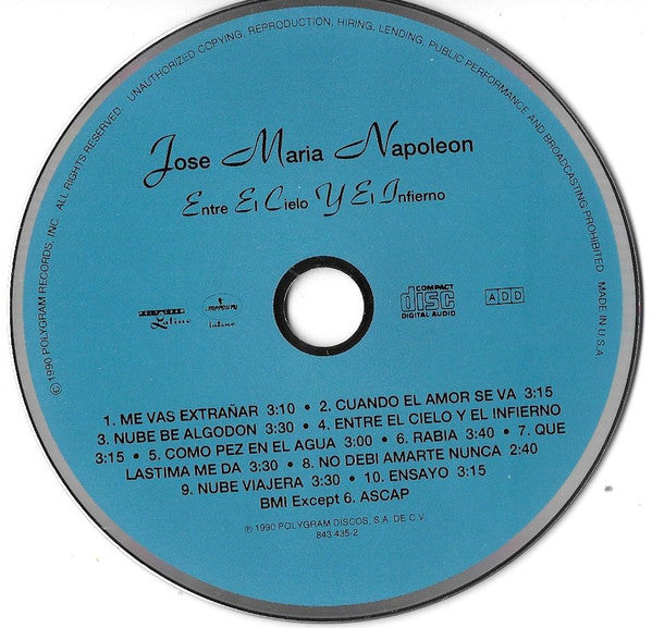 José María Napoleón : Entre El Cielo y El Infierno (CD, Album)