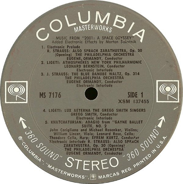 Eugene Ormandy, The Philadelphia Orchestra / Leonard Bernstein, New York Philharmonic, Werner Janssen, Wiener Volksopernorchester : Selections From "2001: A Space Odyssey" / Suite From "Aniara" (LP, Album, Comp, San)
