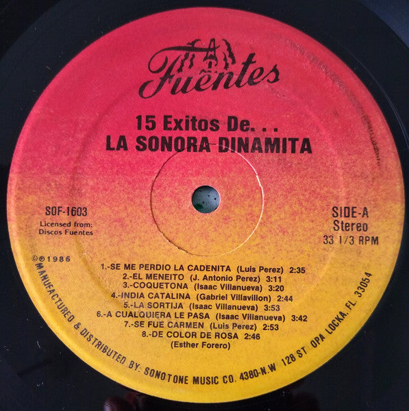 La Sonora Dinamita : 15 Exitos De La Sonora Dinamita (LP, Comp)
