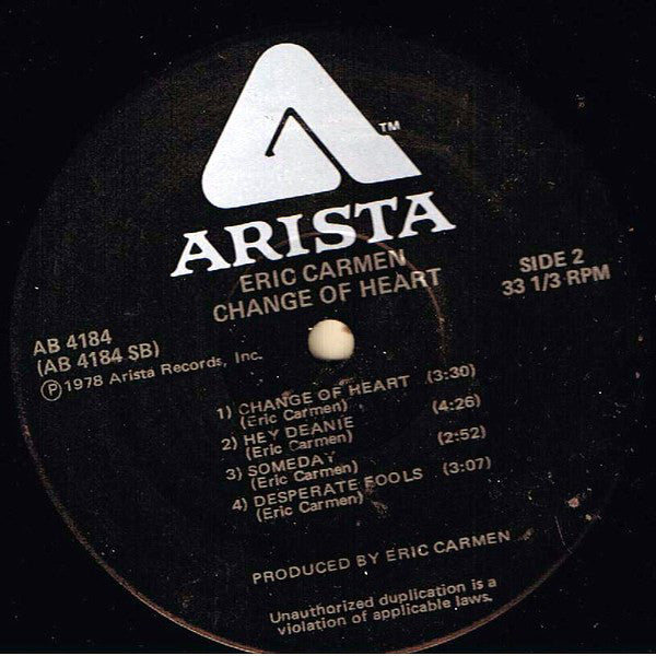Eric Carmen : Change Of Heart (LP, Album, Hub)