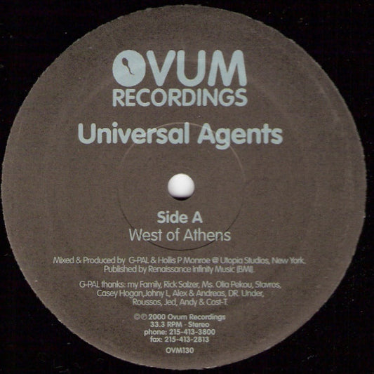 Universal Agents : West Of Athens & East Of Washington (12")