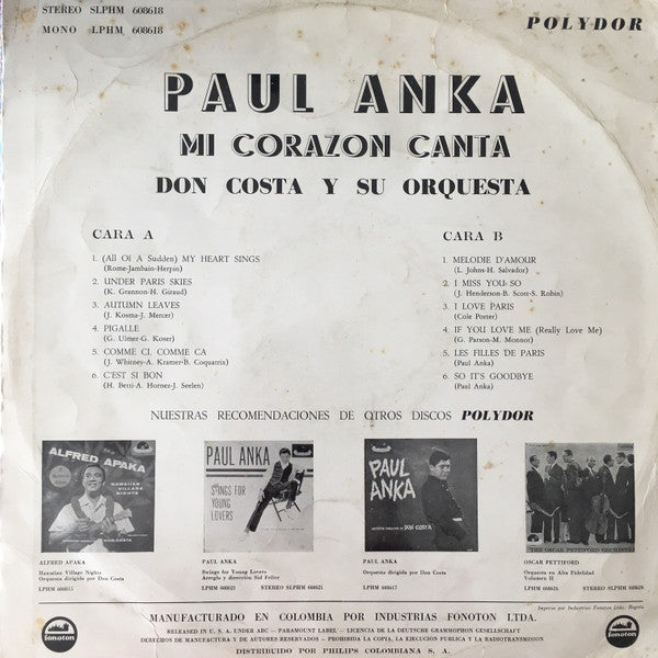 Paul Anka : My Heart Sings (LP, Album, Mono)