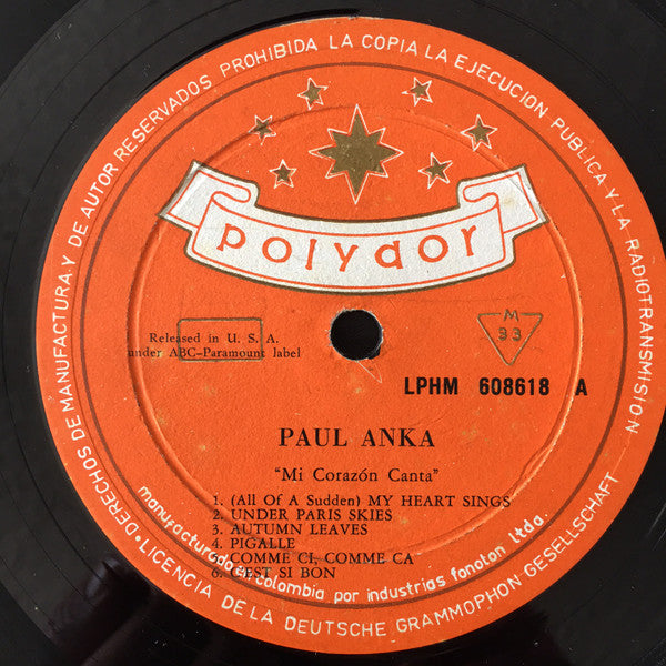 Paul Anka : My Heart Sings (LP, Album, Mono)