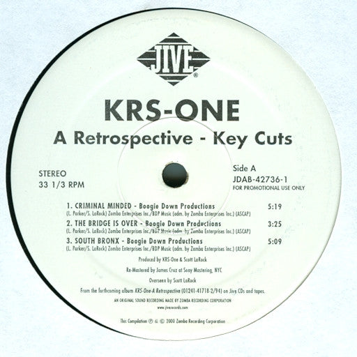 KRS-One : A Retrospective - Key Cuts (12", Promo, RM, Smplr)