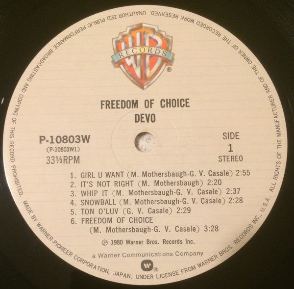Devo : Freedom Of Choice (LP, Album)