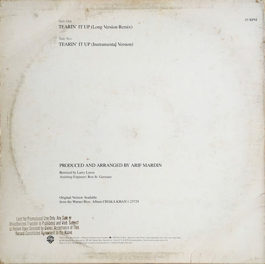 Chaka Khan - Tearin' It Up vinyl record, 12" (Mint (M)) | Lulo Records