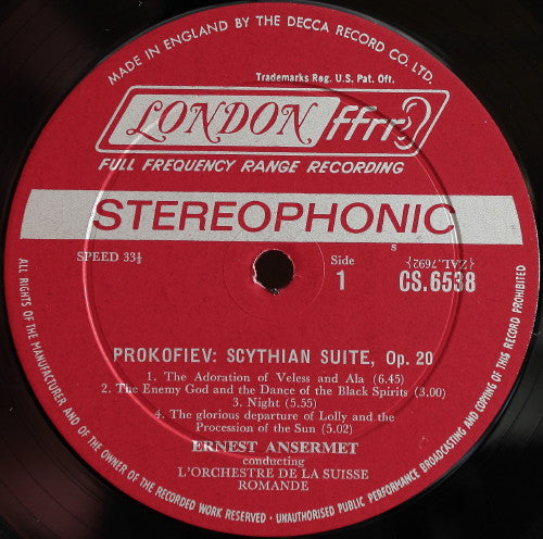 Sergei Prokofiev, Ernest Ansermet, L'Orchestre De La Suisse Romande : Scythian Suite / The Prodigal Son (LP)
