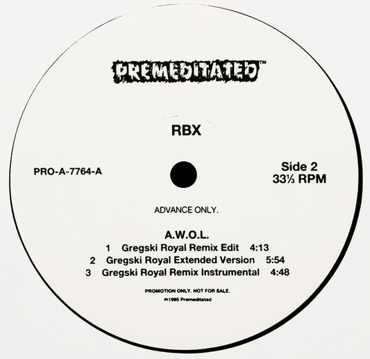 RBX - A.W.O.L. vinyl record, 12" (Near Mint (NM or M-)) | Lulo Records