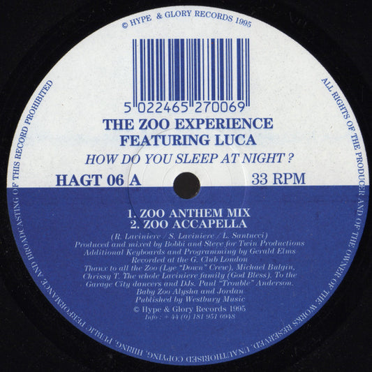 Zoo Experience Featuring Luca Santucci : How Do You Sleep At Night? (12")
