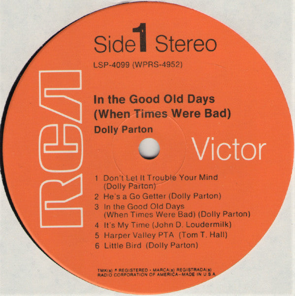 Dolly Parton : In The Good Old Days (When Times Were Bad) (LP, Album, Ind)