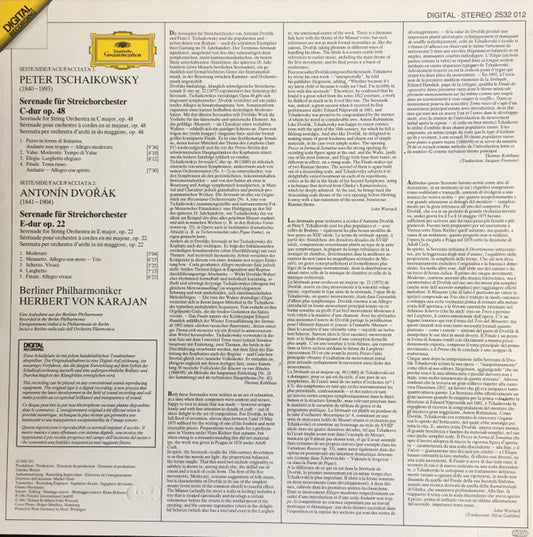 Pyotr Ilyich Tchaikovsky ∙ Antonín Dvořák, Berliner Philharmoniker ∙ Herbert von Karajan - Streicherserenaden = String Serenades vinyl record, LP (Near Mint (NM or M-)) | Lulo Records