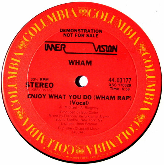 Wham! : Enjoy What You Do (Wham Rap) (12", Promo)