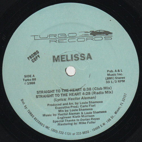 Melissa (25) : Straight To The Heart (12", Promo)