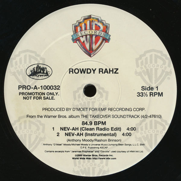 Rowdy Rahz : Nev-Ah (12", Promo)